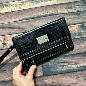 Kenneth Cole Black Embossed Clutch with Silver Plate
